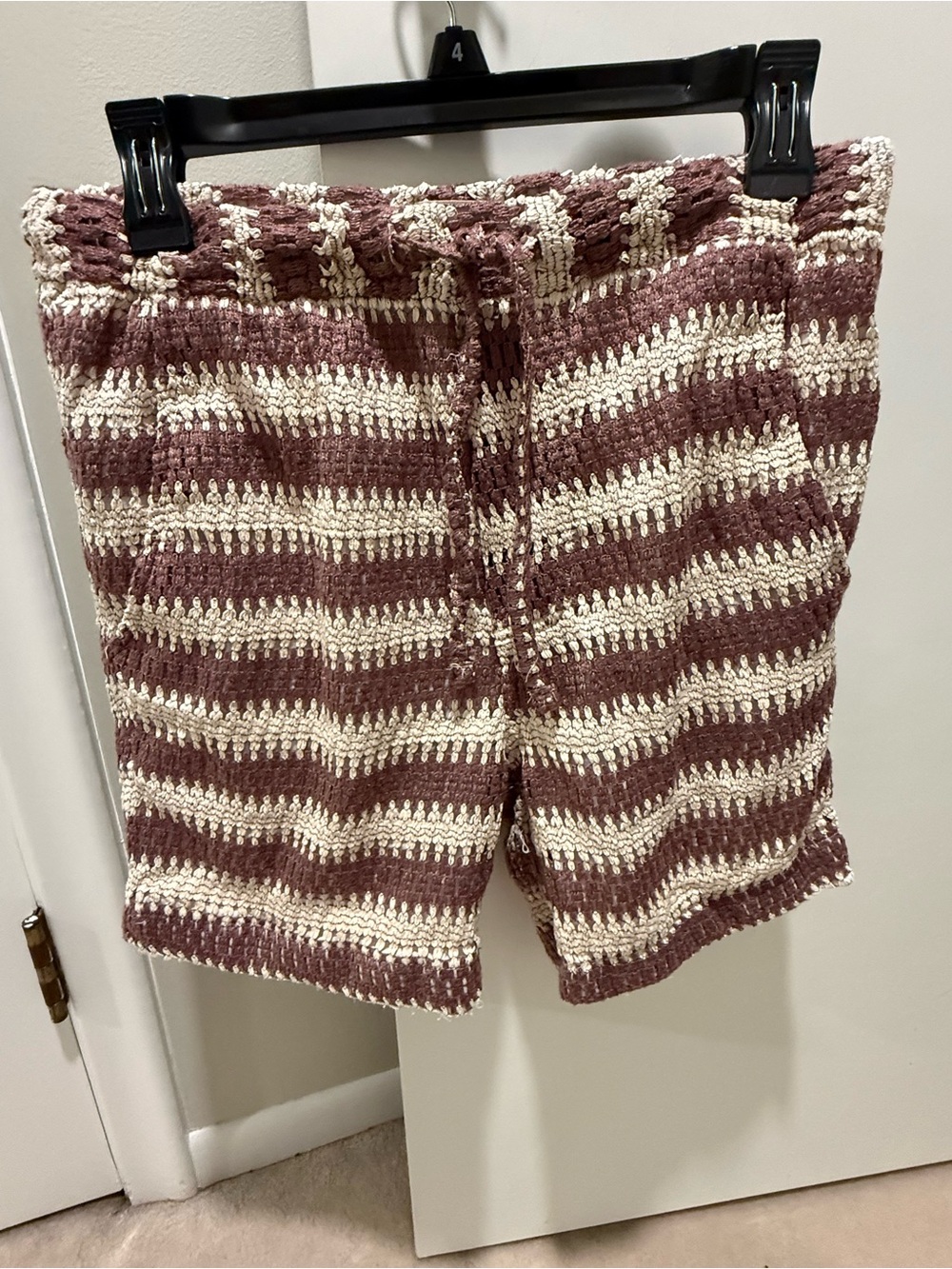 Massive Luxury Womens Striped Knit Drawstring Shorts - Cream & Brown